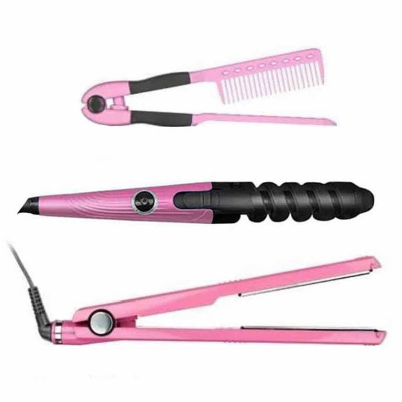 Combo Nano Titanium 3 en 1 Plancha Digital Profesional + Rizador Curl Perfect + Peine Profesional