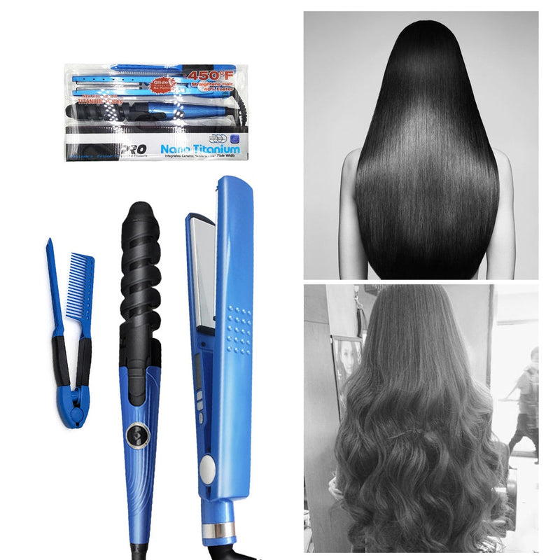 Combo Nano Titanium 3 en 1 Plancha Digital Profesional + Rizador Curl Perfect + Peine Profesional