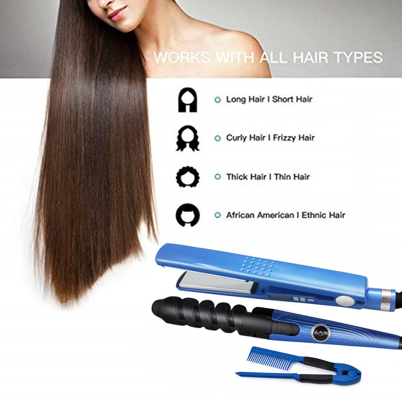 Combo Nano Titanium 3 en 1 Plancha Digital Profesional + Rizador Curl Perfect + Peine Profesional