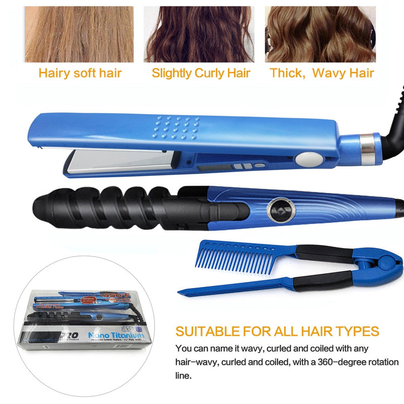 Combo Nano Titanium 3 en 1 Plancha Digital Profesional + Rizador Curl Perfect + Peine Profesional